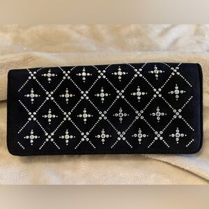 White House Black Market Black with Silver Rhinestone Clutch